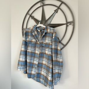 Blue Brown and White Shacket Flannel